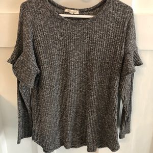 SOLD Grey knit ruffle sleeve top